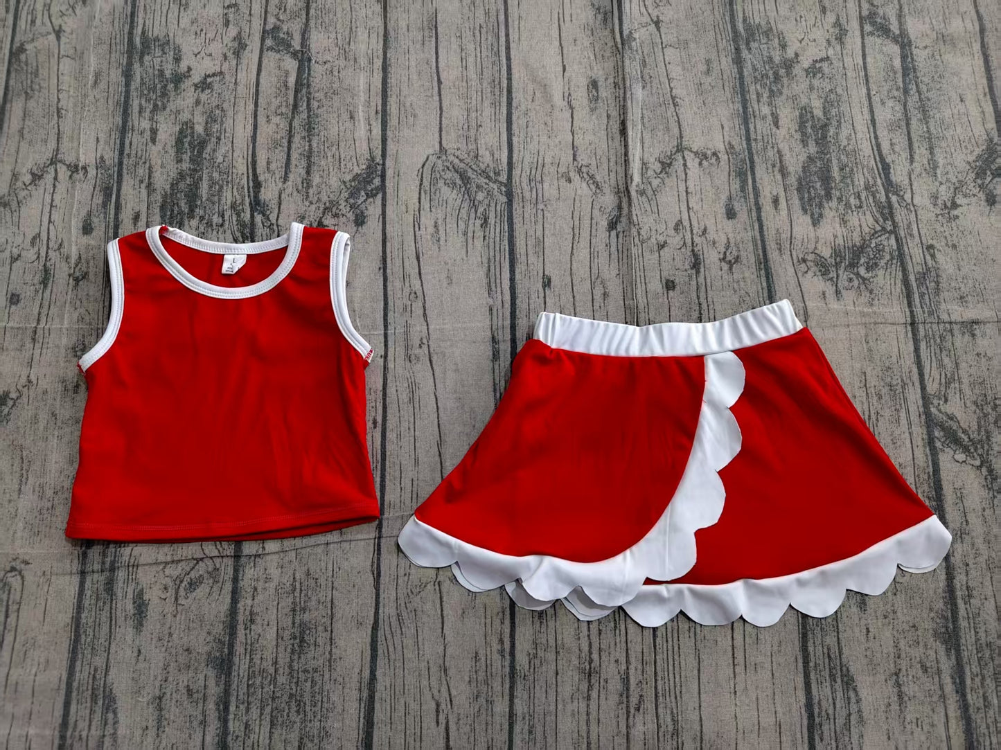 Baby Girls Sleeveless Red White Vest Scallop Skirt Short Yoga Active Clothes Set