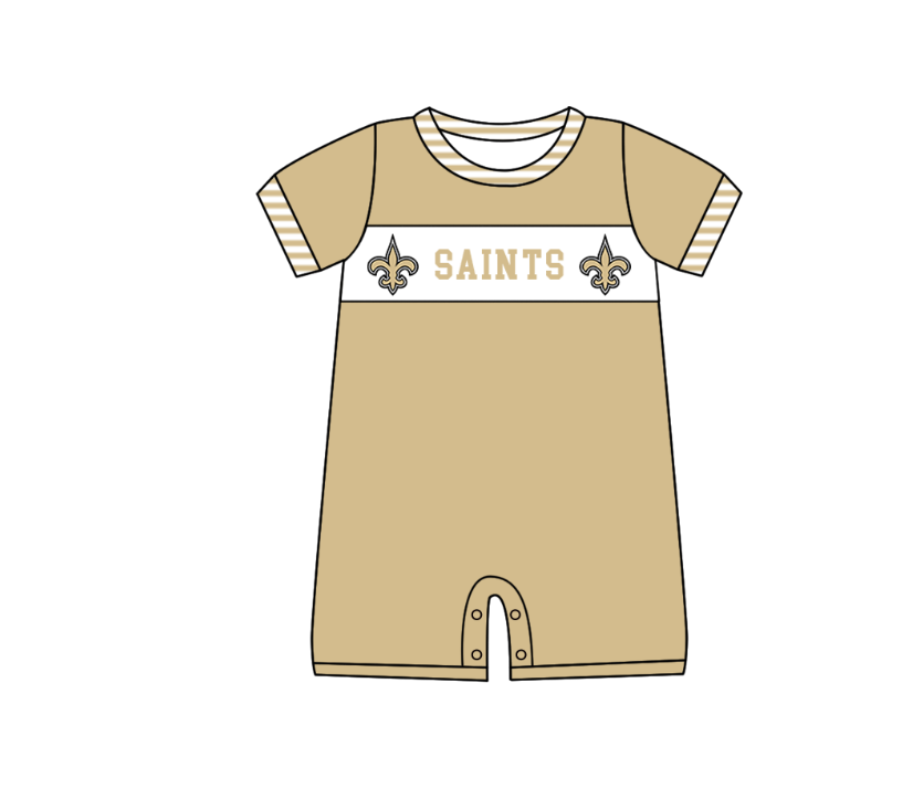 Preorder (moq 5)Baby Boys Gold Short Sleeve Saints Team Rompers
