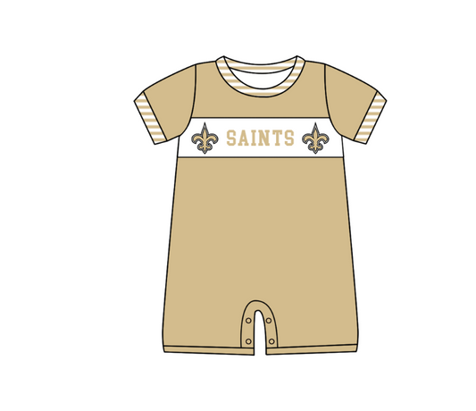Preorder (moq 5)Baby Boys Gold Short Sleeve Saints Team Rompers