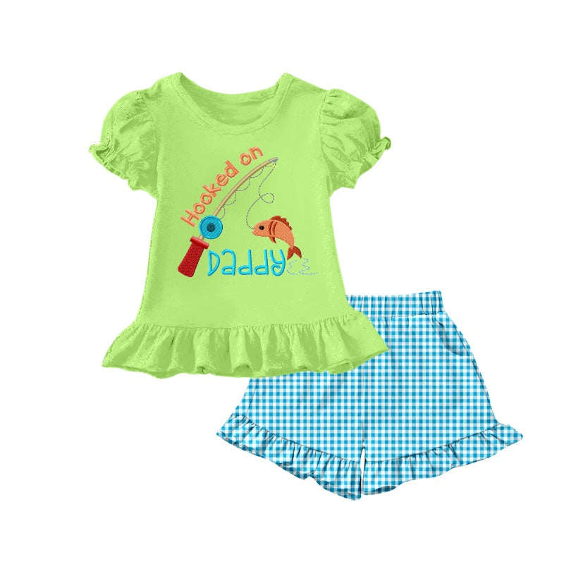 Baby Girls Summer Hooked On Daddy Top Shorts Clothes Sets Preorder(moq 5)