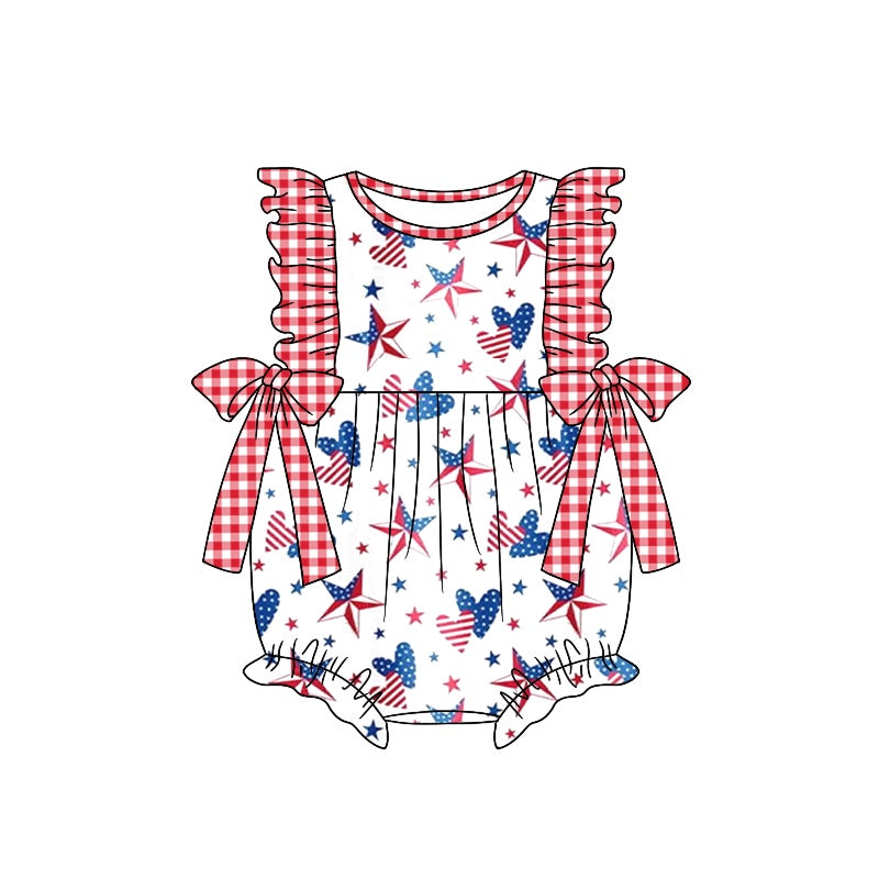 Baby Infant Girls 4th Of July Stars Bows Summer Rompers preorder(moq 5)