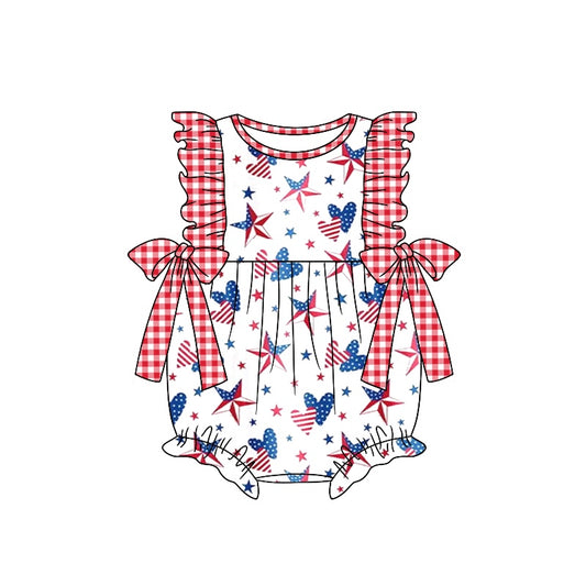 Baby Infant Girls 4th Of July Stars Bows Summer Rompers preorder(moq 5)