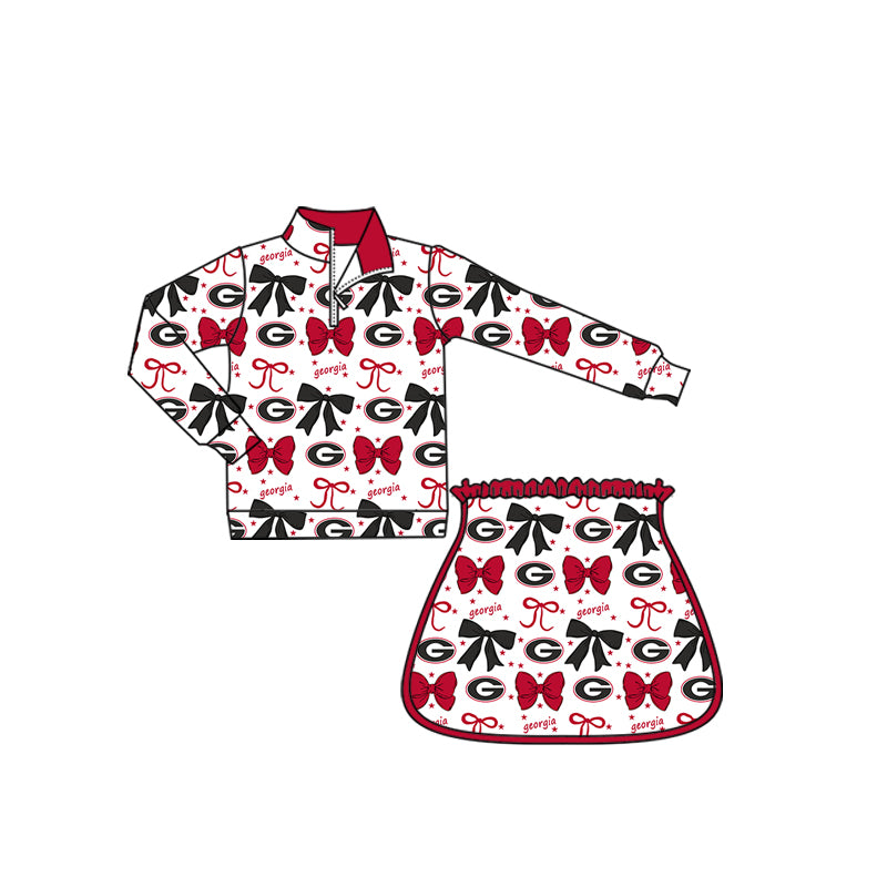 Preorder (moq 5)Baby Girls Red Georgia Bows Team Zip Pullovers Skort Team Clothes Sets