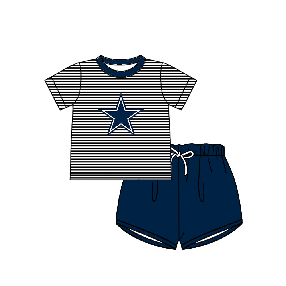 Preorder (moq 5)Baby Boys Dallas Cowboys Black Stripe Top Short Team Clothes Sets