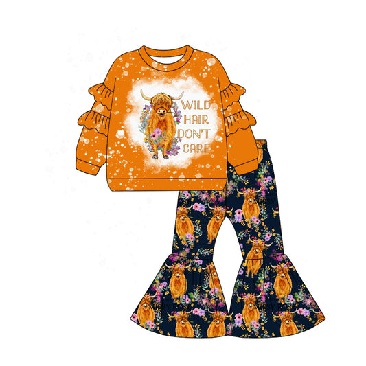 Baby Girls Western Wild Cow Tee Shirt Bell Pants Clothes Sets preorder(MOQ 5)