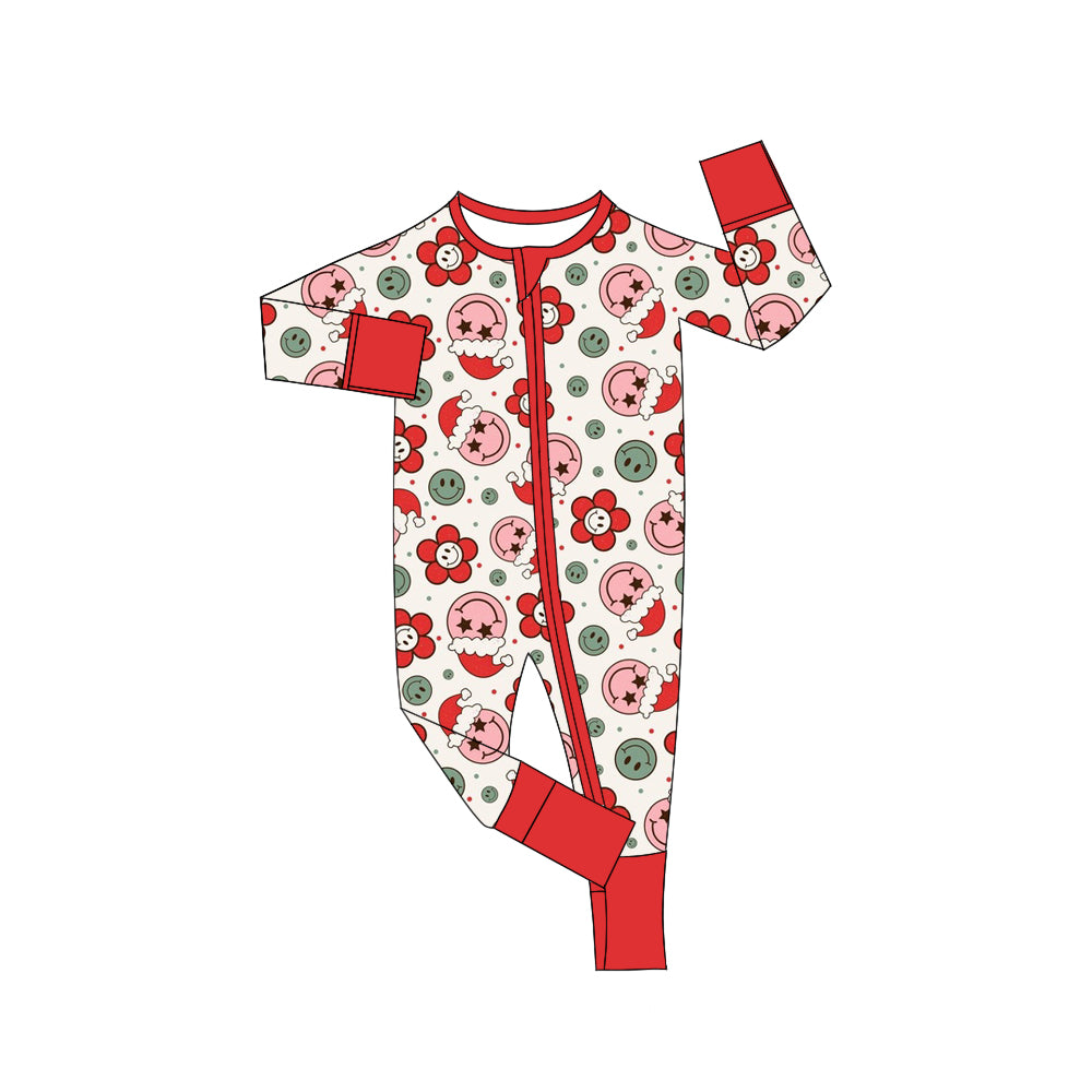 Baby Girls Red Christmas Smile Long Sleeve Zip Rompers preorder(moq 5)