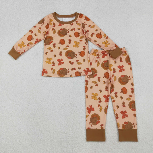 Baby Girls Turkey Pumpkins Top Pant Thanksgiving Pajamas Sets