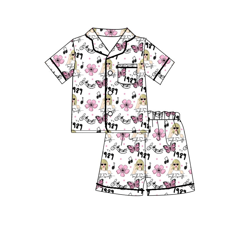 Baby Girls Short Sleeve Pop Singer Butterfly Shirt Shorts Pajamas Clothes Sets preorder(moq 5)