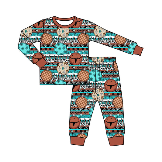 Preorder (moq 20)Baby Boys Bamboo Western Cow Disco Top Pants Pajamas Sets