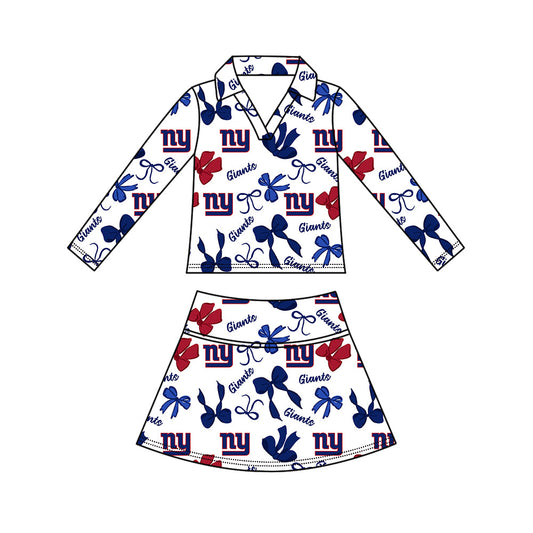 Preorder (moq 5)Baby Girls Bows Giants Ny Top Skirt Short Team Clothes Set