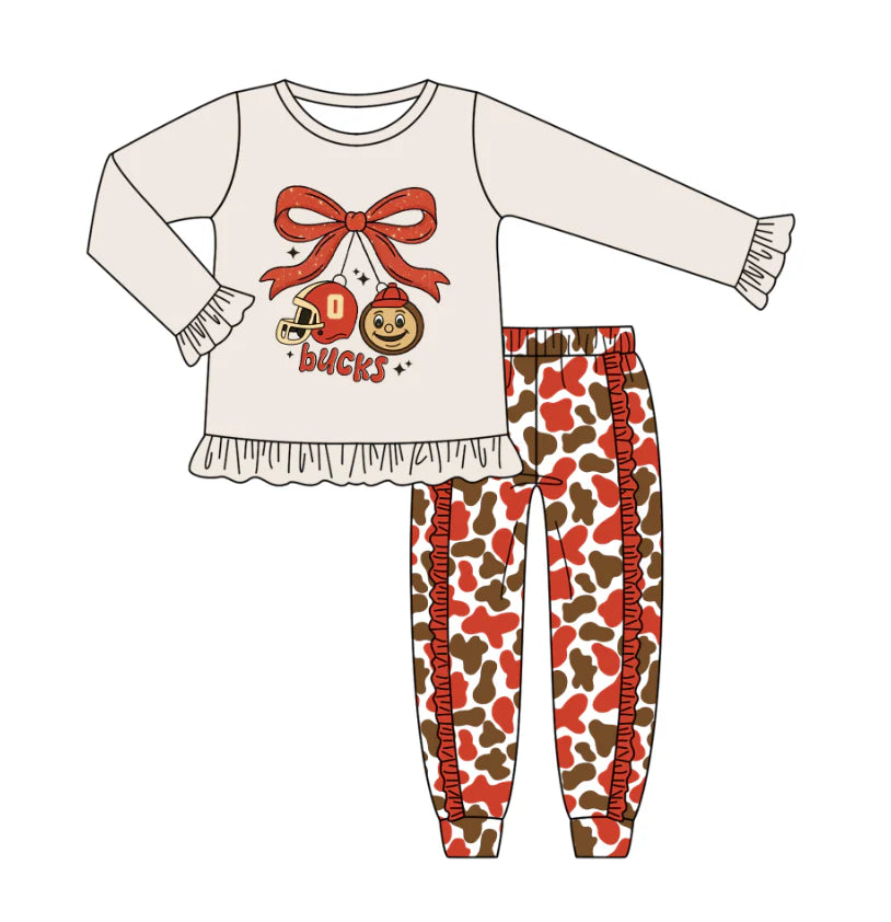 Preorder (moq 5)Baby Girls Grey Red Bucks Team Top Ruffle Pants Outfits Sets