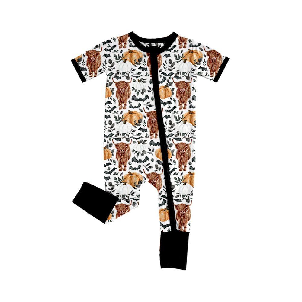 Baby Boys Halloween Pumpkin Cow Short Sleeve Zip Rompers preorder(moq 5)