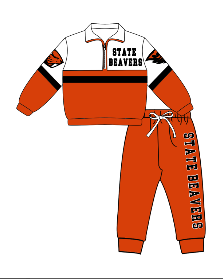Preorder (moq 5)Baby Boys State Beavers Zipper Pullover Jogger Pants Team Clothes Set