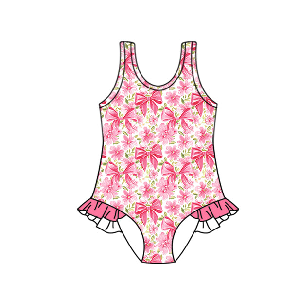 Preorder (moq 5)Baby Girls Red Bows Ruffles One Piece Swimsuits