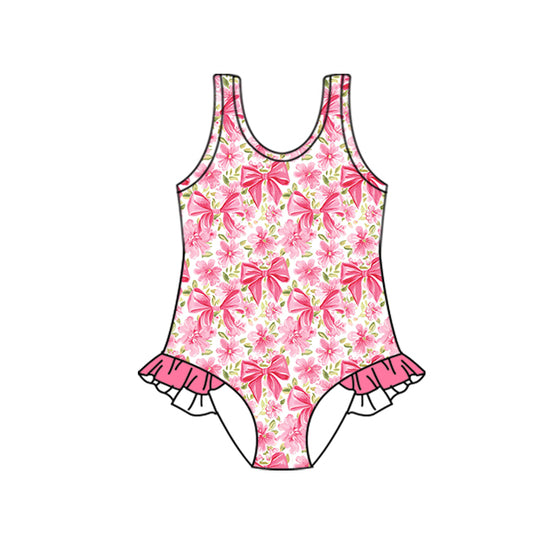 Preorder (moq 5)Baby Girls Red Bows Ruffles One Piece Swimsuits