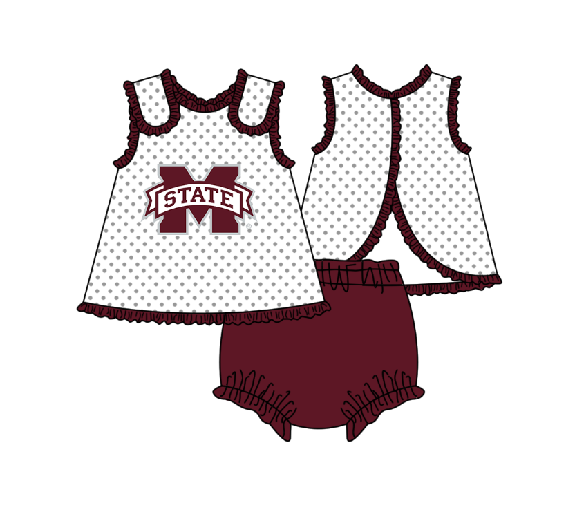 Preorder (moq 5)Baby Girls Sleeveless M State Polka Dots Tunic Bummies Team Clothes Set