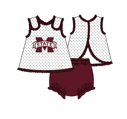 Preorder (moq 5)Baby Girls Sleeveless M State Polka Dots Tunic Bummies Team Clothes Set