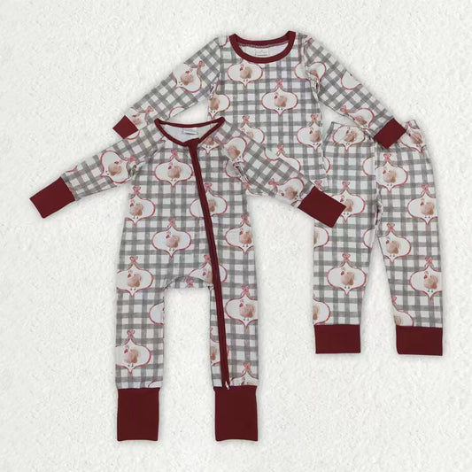 Sibling Baby Girls Turkey Checked Pants Thanksgiving Pajamas Sets Zipper Footie Rompers