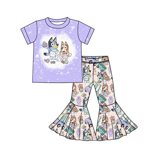 Baby Girls Easter Lavender Bunny Dogs Top Pink Bell Pants Clothes Sets preorder(MOQ 5)