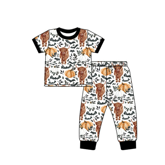 Baby Boys Halloween Cows Pumpkin Tee Top Pants Pajamas Clothes Sets preorder (moq 5)