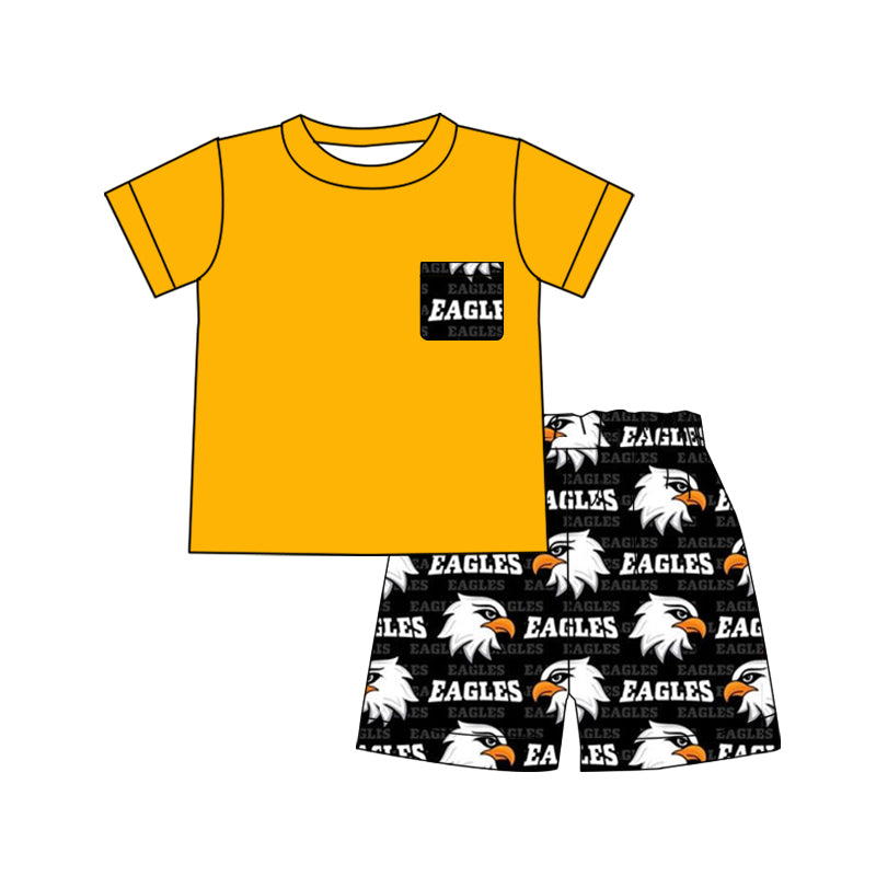 Preorder (moq 5)Baby Boys Mustard Pocket Top Eagles Shorts Team Clothes Sets