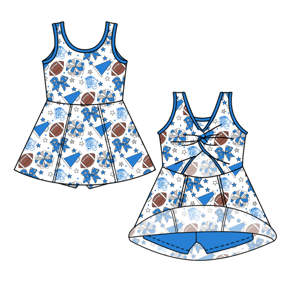 Preorder (moq 5)Baby Girls Sleeveless Bows Stars Footballs Team Shorts Knee Length Dress