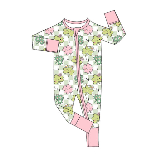 Baby Girls Quatrefoil Cute Pink Zip Rompers preorder(moq 5)