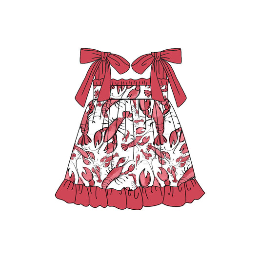 Preorder (moq 5)Baby Girls Red Crawfish Straps Knee Length Dresses