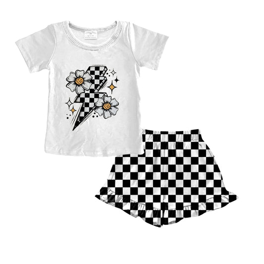 Preorder (moq 5)Baby Girls Western Flowers Shirt Checkered Shorts Outfits Sets