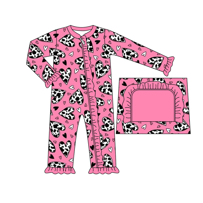 Baby Infant Girls Western Valentines Hearts Zip Rompers preorder(moq 5)