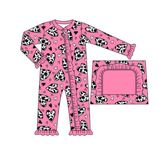 Baby Infant Girls Western Valentines Hearts Zip Rompers preorder(moq 5)