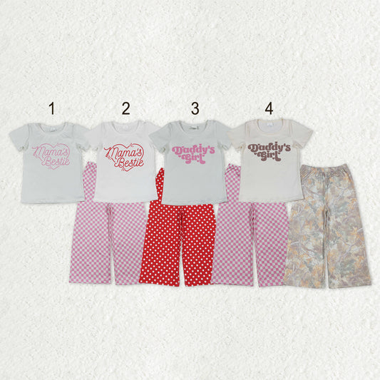 Sibling Baby Mama&Dad's Girl Hearts Top Checked Camo Flare Pants Clothes Sets T-shirts Pants