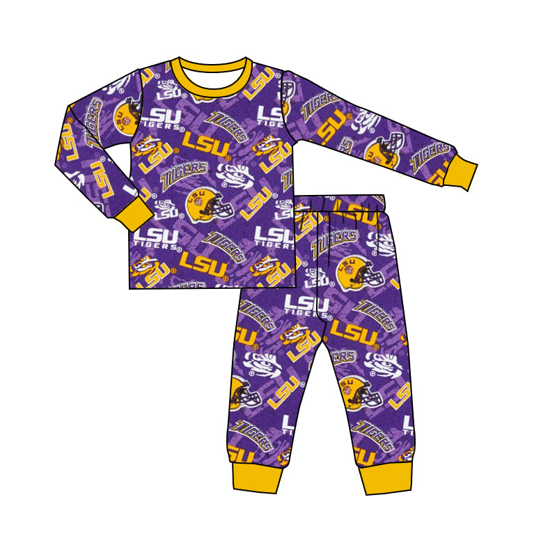Preorder moq 5 Baby Boys LSU Purple Team Top Pants Pajamas Clothes Sets