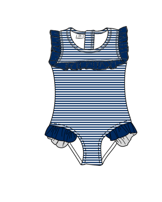 Preorder moq 5 Baby Girls Sleeveless Navy Stripe Team Swimsuits