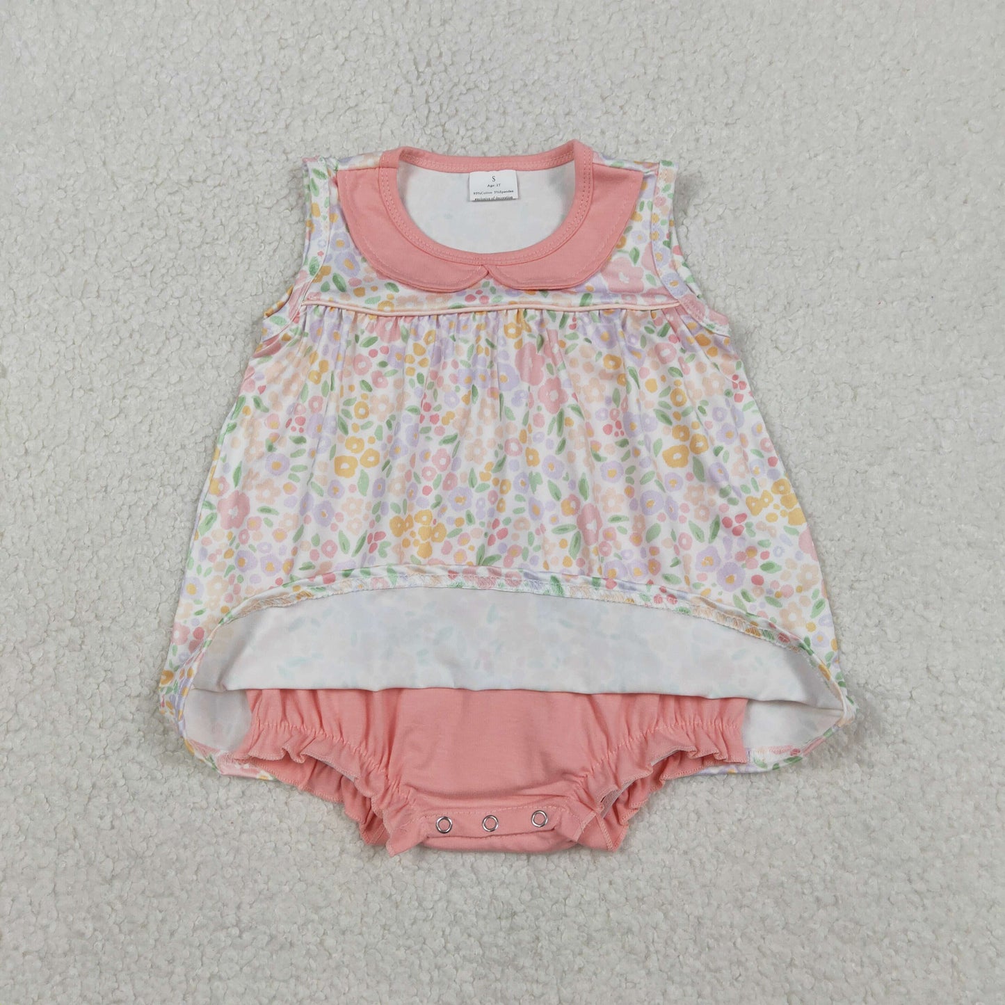 Baby Girls Peach Floral Collar Tunic Bummies Ruffle Rompers