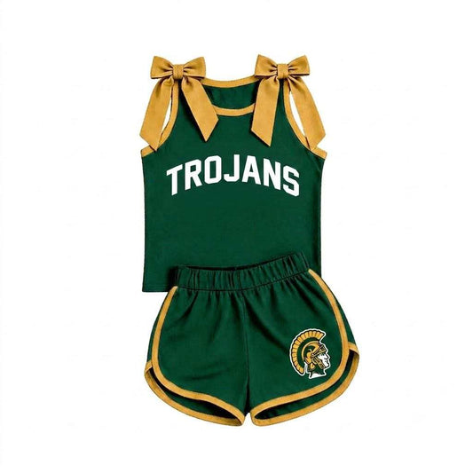 Preorder (moq 5)Baby Girls Trojans Team Bows Shirts Shorts Clothes Sets
