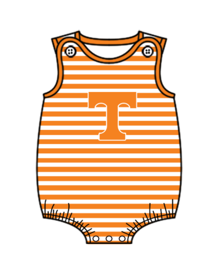 Preorder (moq 5)Baby Boys Sleeveless Orange Strip Tennessee Team Rompers