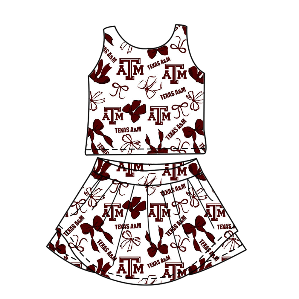 Preorder (moq 5)Baby Girls Sleeveless Bows ATM Top Skirt Shorts Team Clothes Sets