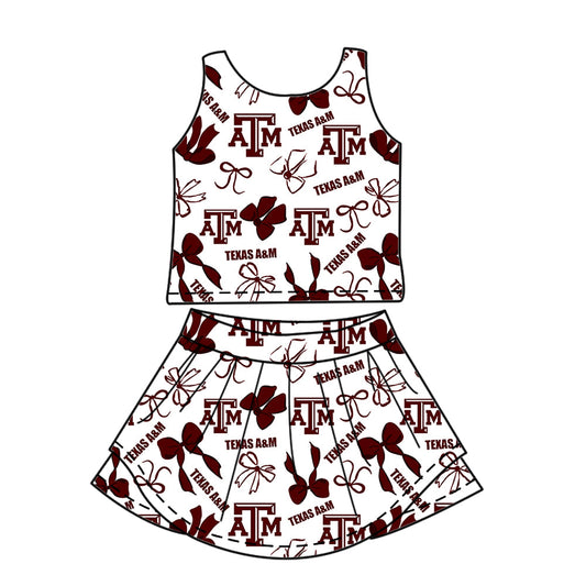 Preorder (moq 5)Baby Girls Sleeveless Bows ATM Top Skirt Shorts Team Clothes Sets