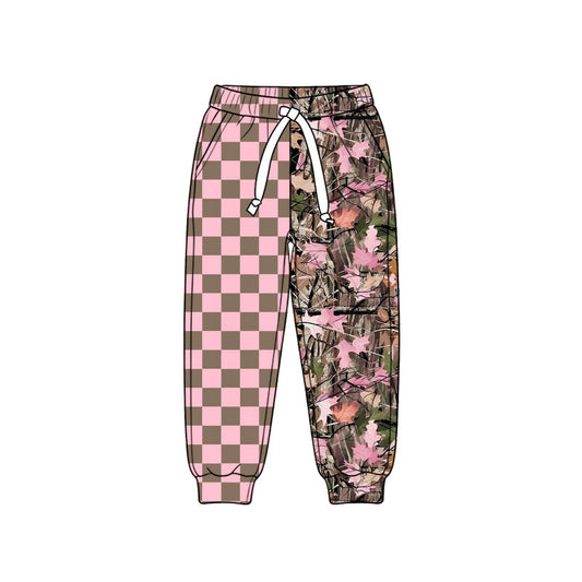 Preorder (moq 5) Girls Pink Checkered Camouflage Jogger Pants Trousers