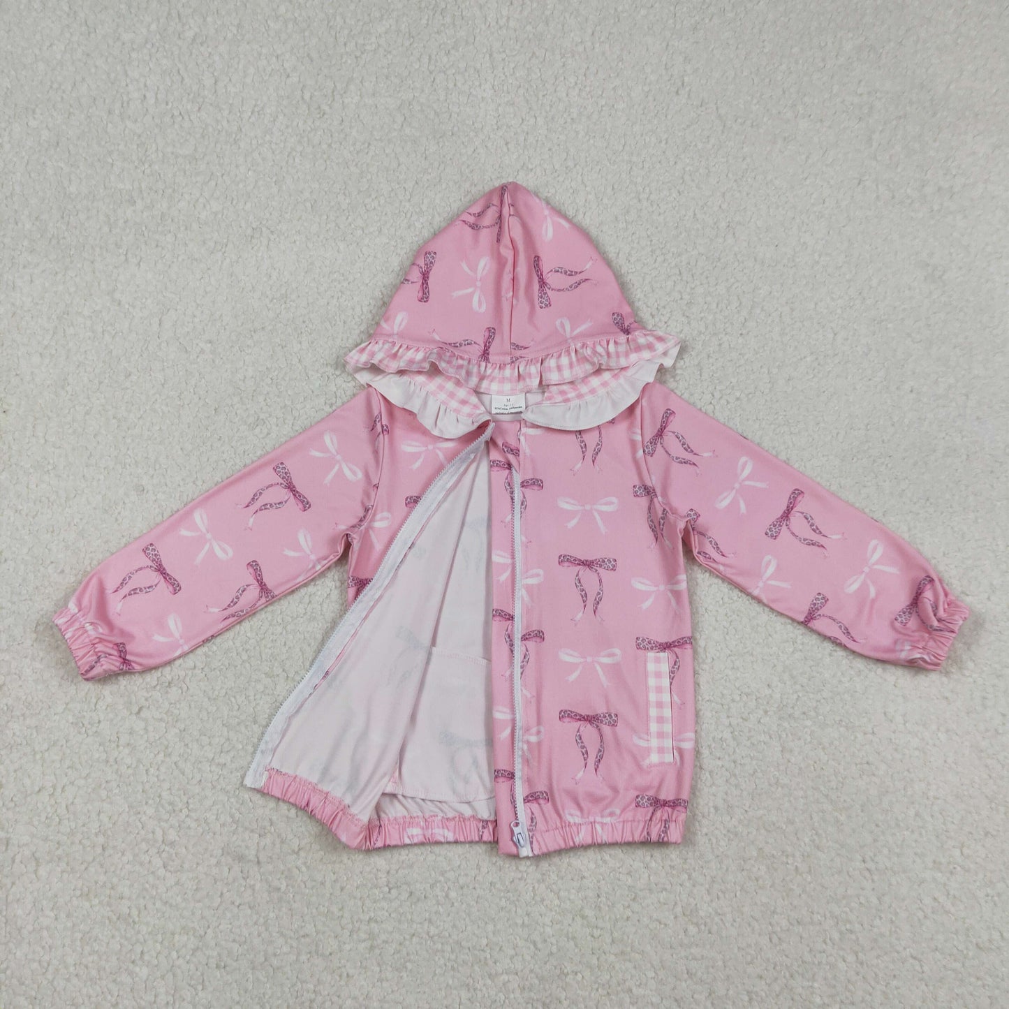 Baby Girls Pink Bows Pocket Zipper Ruffle Hoodies Jackets Top