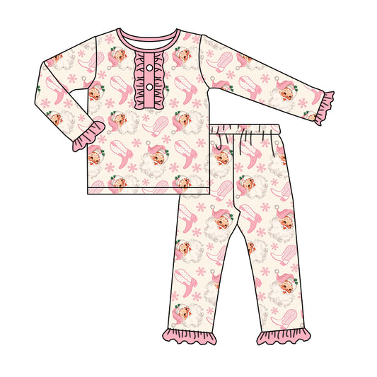 Baby Girls Pink Santa Christmas Shirt Boots Pants Pajamas Outfits Sets Preorder(moq 5)