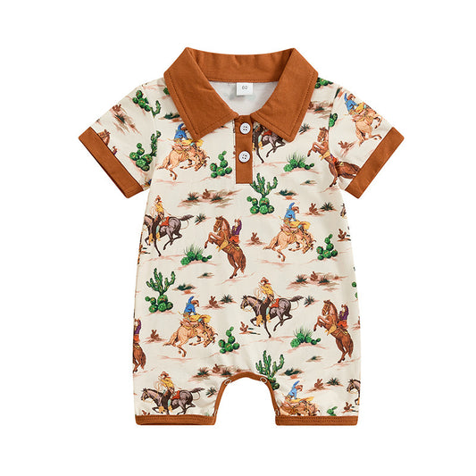 Baby Infant Boys Western Rodeo Buttons Short Sleeve Rompers preorder(moq 5)