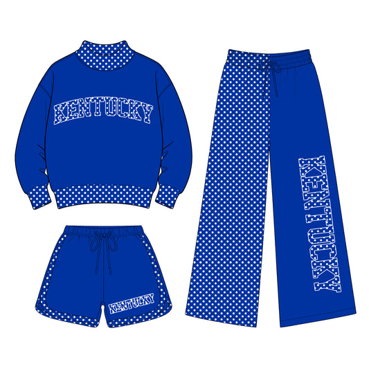 Preorder (moq 5) Baby Girls Kentucky Shirt Shorts Flare Pants Team Three Pieces Clothes Sets