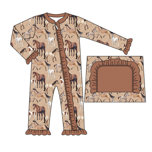 Baby Infant Girls Western Horse Zip Rompers preorder(moq 5)