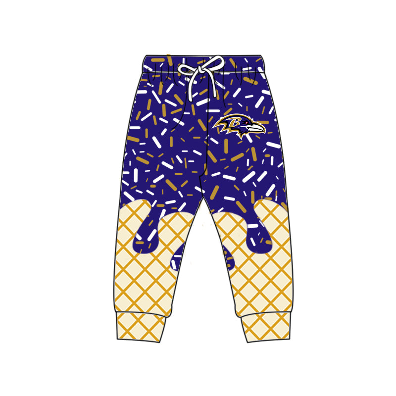 Preorder (moq 5)Baby Boys Purple Drip Sprinkles B Ravens Team Jogger Pants Bottom