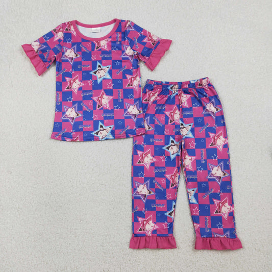 Baby Girls Demon Hunter Stars Checked Top Ruffle Pants Pajamas Sets