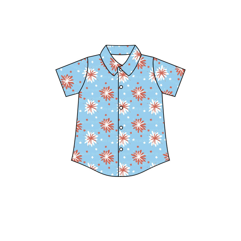 Baby Boys Fireworks 4th Of July Buttons Short Sleeve Tee Shirts Tops preorder(moq 5)