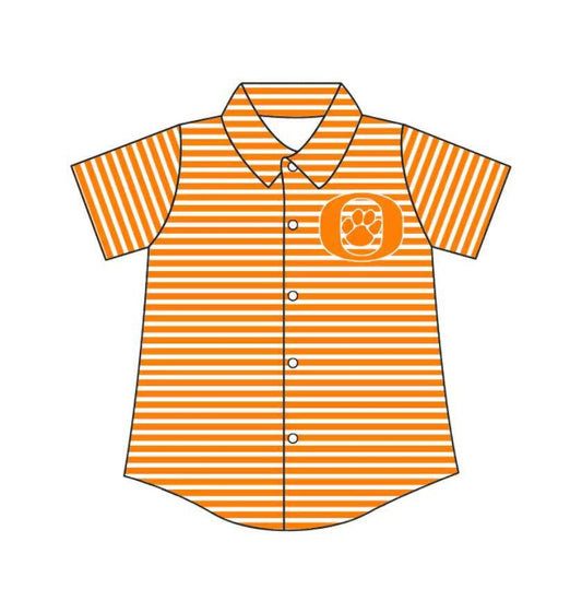 Preorder (moq 5)Baby Boys Orange Stripe Orangefield Bobcat Team Button Shirt Top