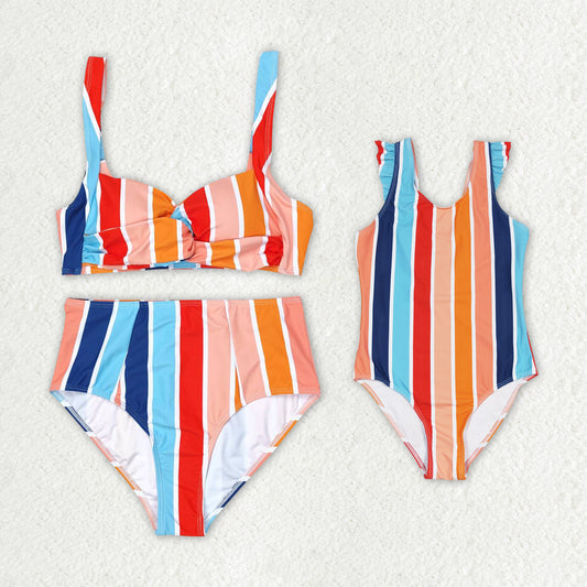 Mommy and Me Adult Baby Girls Summer Stripes Swimsuits